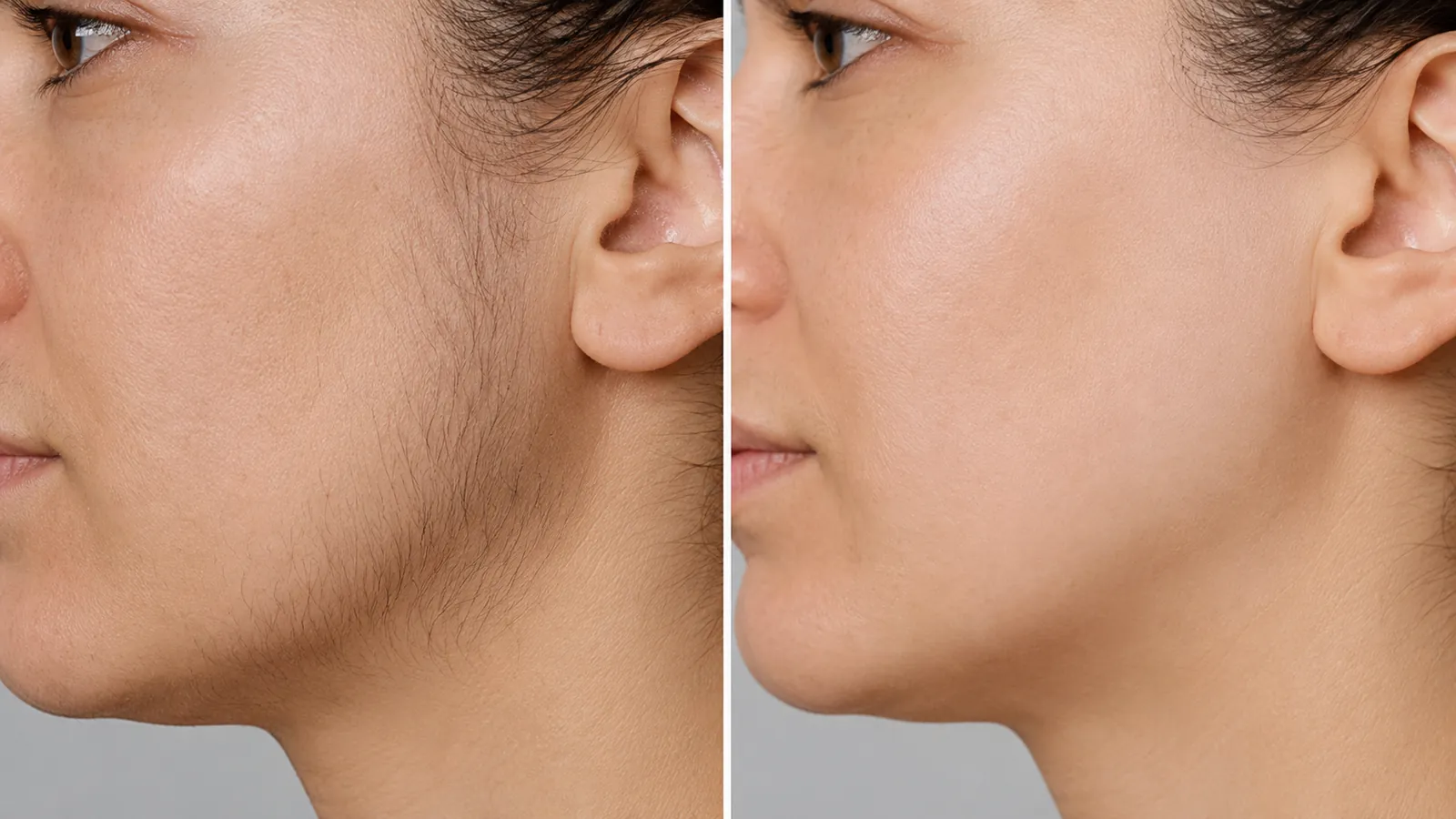 Before and after laser hair removal comparison for side face